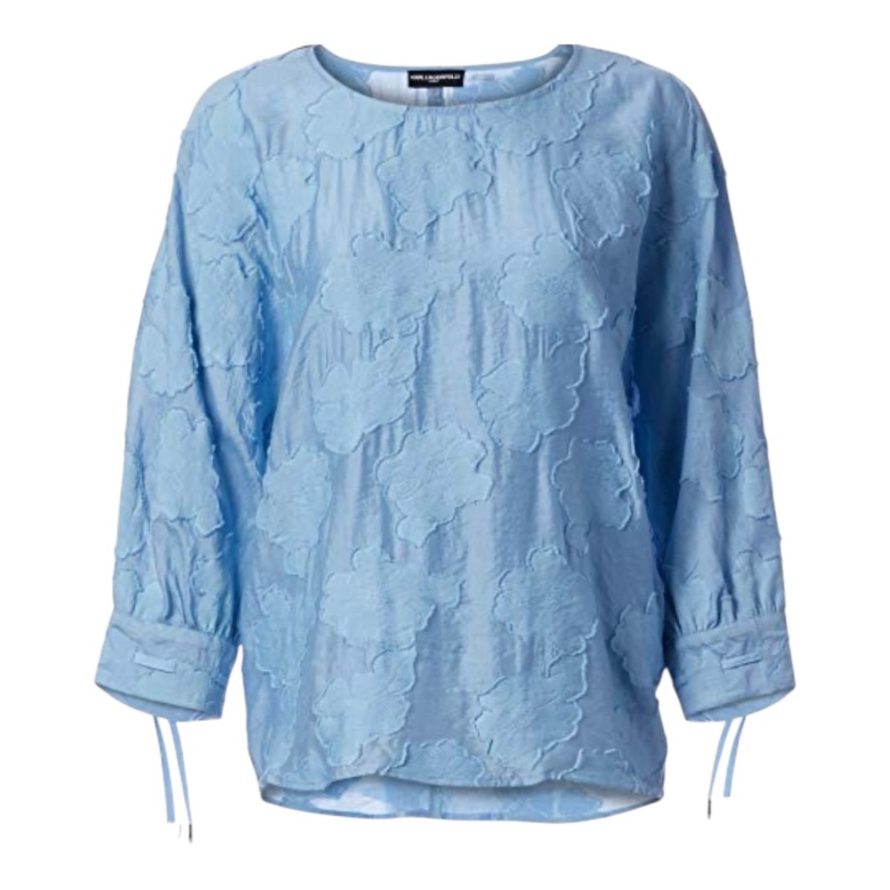 Karl Lagerfeld Paris Women’s Burnout Lace Blouse Soft Long Sleeve Tops Size M/XL - Picture 2 of 7